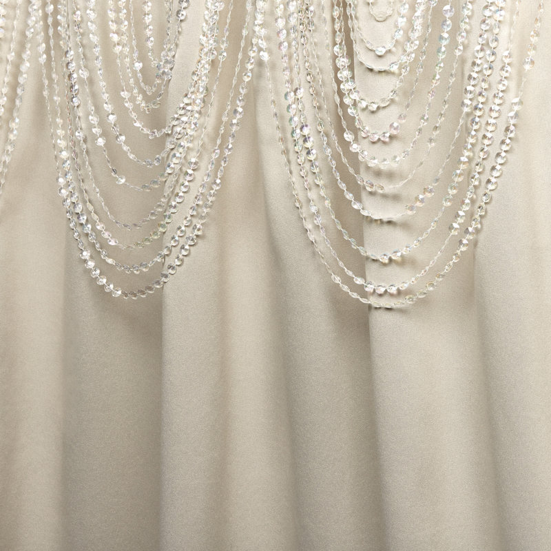 Sand Polyester Room Darkening Beaded Valance Curtain Panels