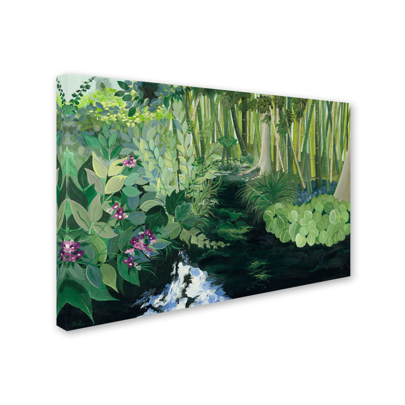 Bamboo Garden Landscape Canvas Art with Wooden Frame