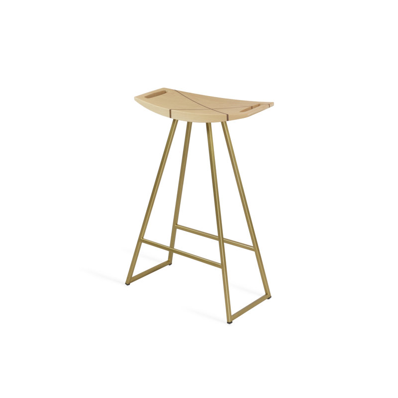 Robert Counter Stool with Metal Frame, Maple, Counter Stool (24" Seat Height), Brassy Gold