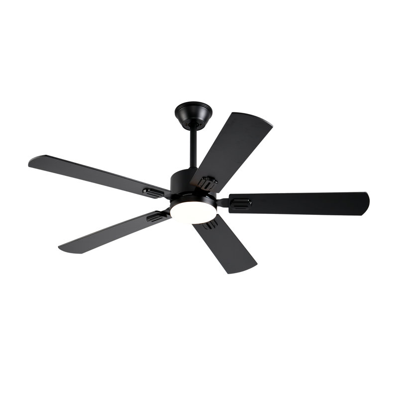 Ventilateurs de plafond noirs de 52 pouces avec lumières à DEL et télécommande / application, intensité variable 3CCT, moteur à courant continu réversible, silencieux, 5 ventilateurs de plafond à double face pour la chambre à coucher, intérieur / extérieur couvert