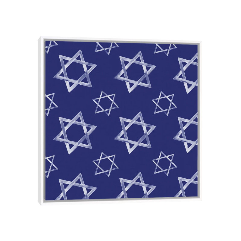 «Boho Hanukkah Collection H» par Grace Popp - reproduction imprimée, H 18 po x l 18 po x 1,5 po, Toile blanche encadrée