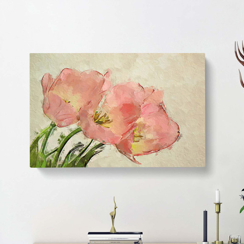 Pink Tulip Art In Abstract - Wrapped Canvas Painting, 40cm H x 60cm W x 3cm D