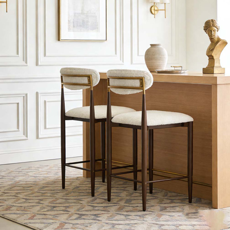 Armless Upholstered Counter Stool With Metal Frame, Brown
