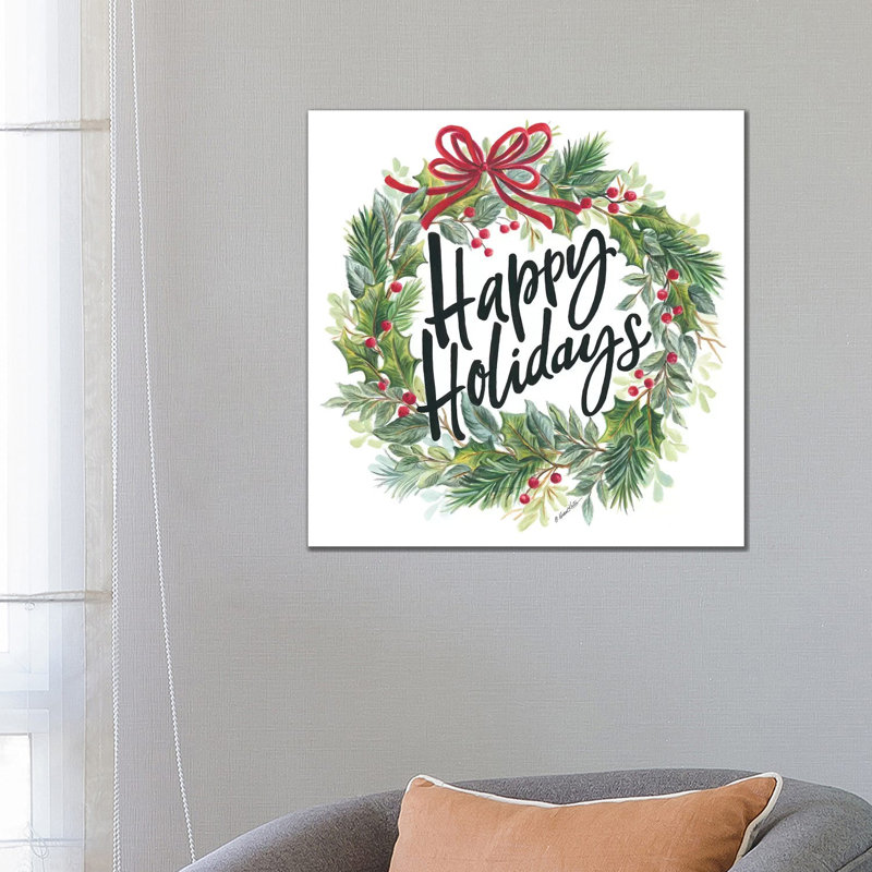 Happy Holidays Wreath - Wrapped Canvas Print, 66.04 cm H x 66.04 cm W
