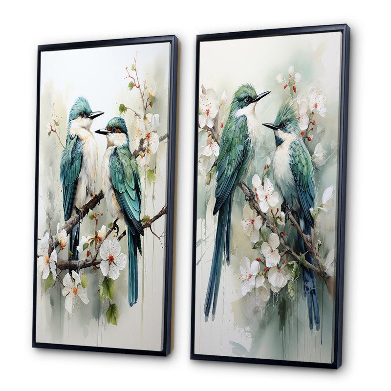 «Bird Serenade Of Feathers», 2 pièces, Cadre noir, H 20 po x l 24 po