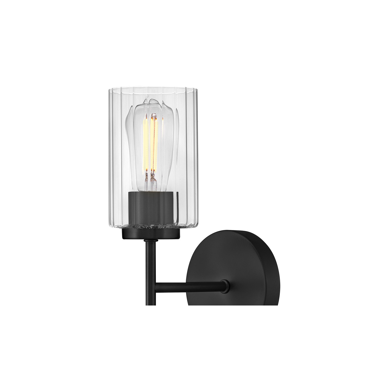 Single Light Bath Vanity Wall Sconce with Clear Ribbed Glass, Black