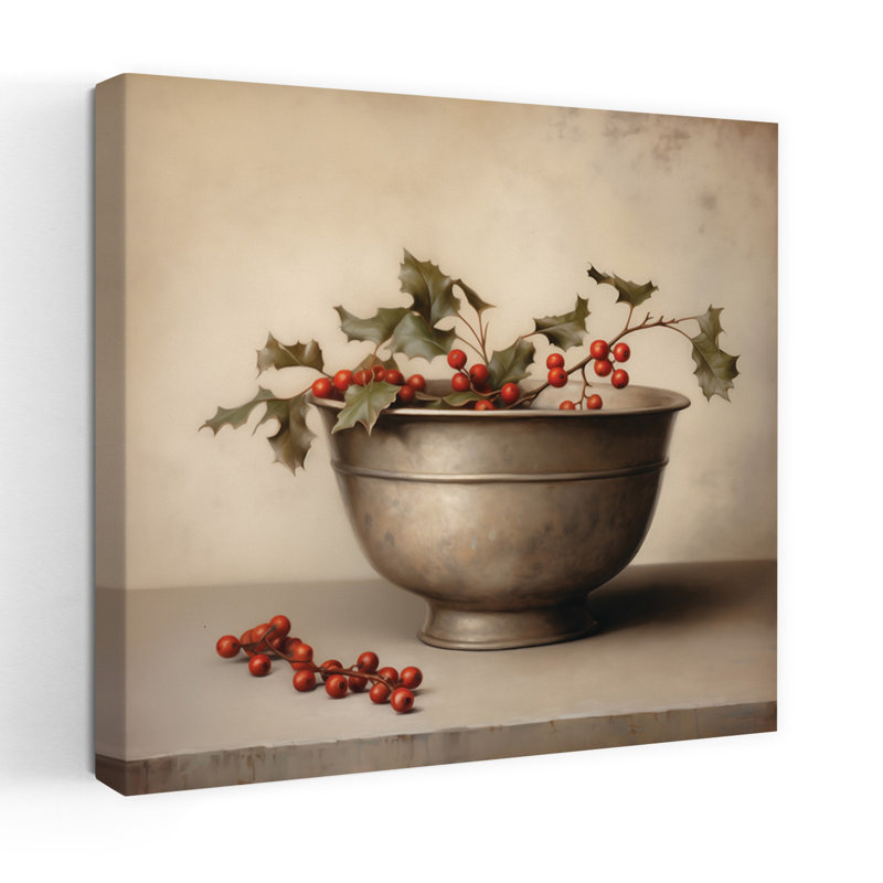 Bol contemporain en forme de houx avec art des fêtes de Noël, H 18 po x l 18 po