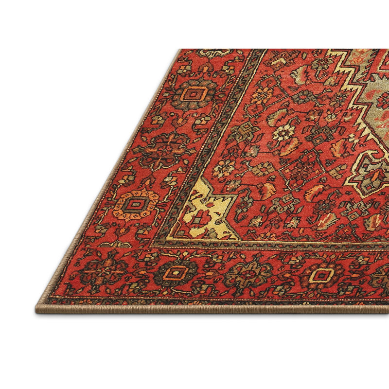 Tapis traditionnel orange / brun / gris, Rectangle 7 pi x 10 pi