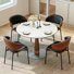 39" Dining Table Set for 4, Round White Sintered Stone with Walnut Pedestal Base