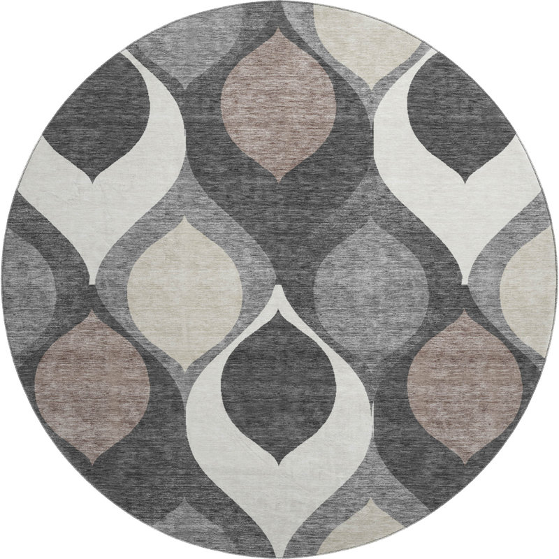Premium Machine Washable Lisse Gray Rug, Round 8'