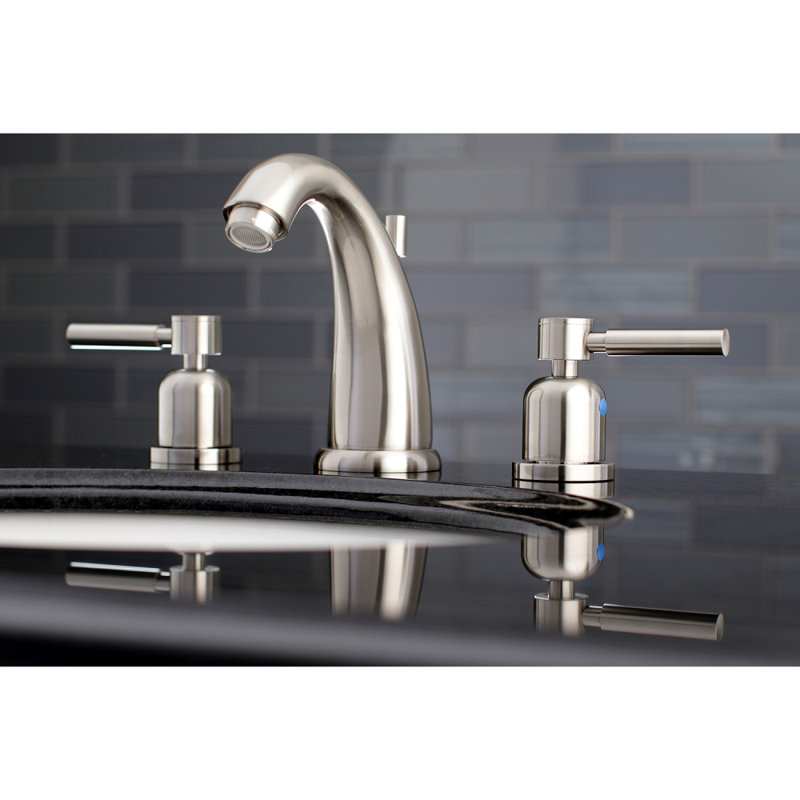 Kingston Brass Concord Two-Handle 3-Hole Deck Mount Widespread Bathroom Faucet with Retail Pop-Up Drain, Brushed Nickel