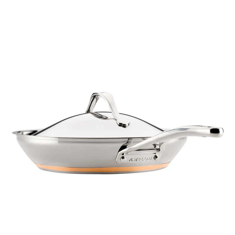 Anolon Nouvelle Copper Stainless Steel Induction Frying Pan / Skillet with Lid, 12 Inch, Silver