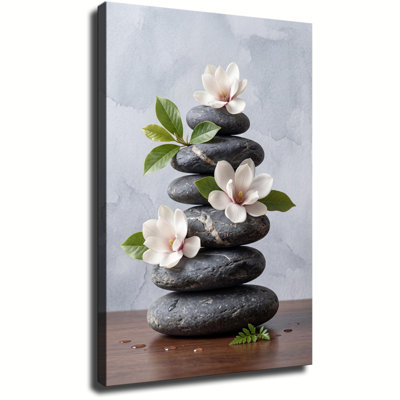 Zen Stones with Magnolia Flowers Canvas Art, Wrapped Canvas, Ready to Hang