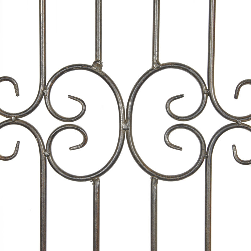Wood Distressed Ornamental Panel Scroll Cream Wall Decor with Bronze Metal Wire Details