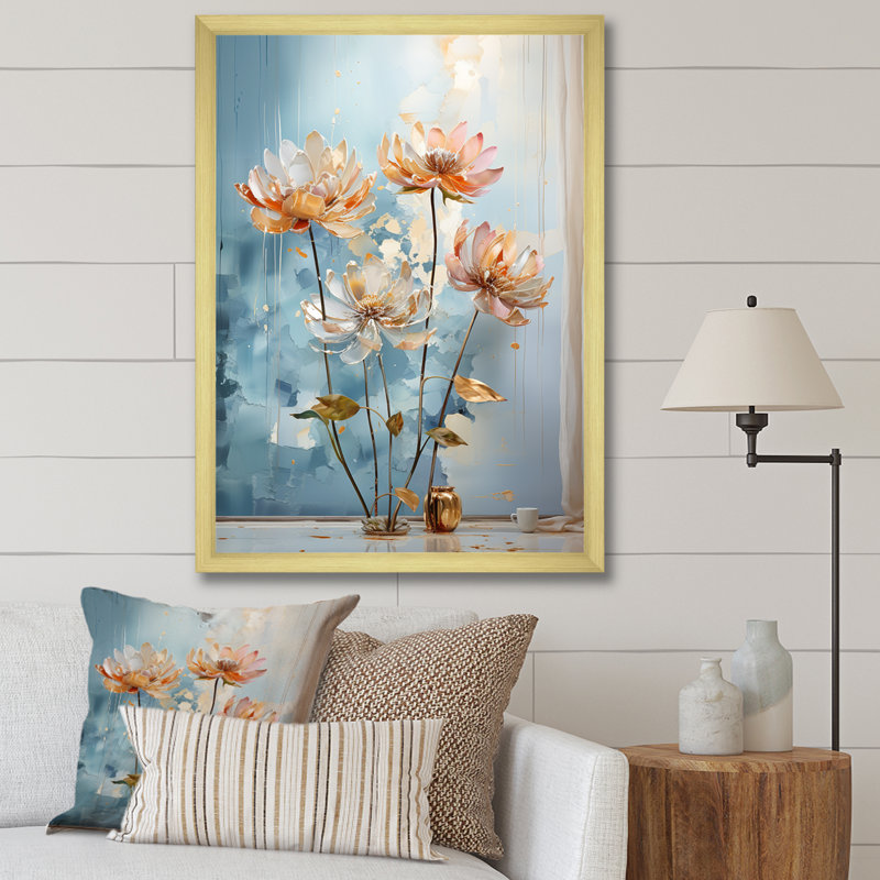 «Elegance In Lotus Blooms II», reproduction sur toile, Cadre photo doré simple, H 40 po x l 30 po x P 1,5 po