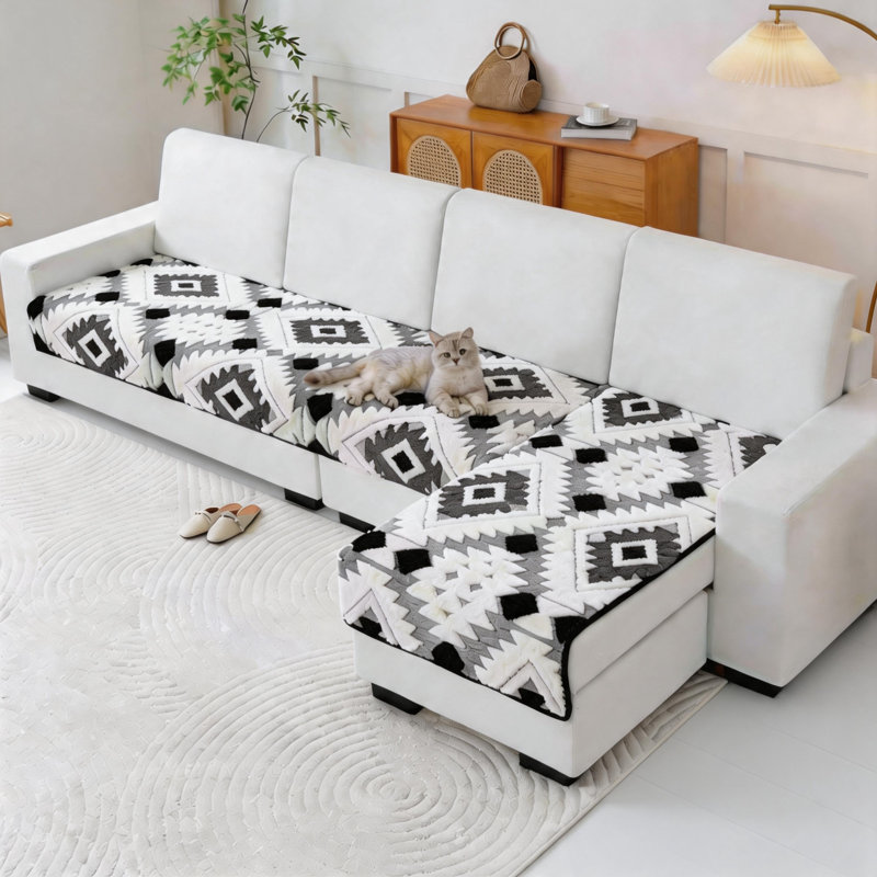 Ensemble de housse de coussin en jacquard géométrique 2 pièces, housse de protection antidérapante pour canapé en forme de L