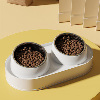 Bols pour chat inclinés surélevés, bols à nourriture et à eau doubles avec options en acier inoxydable et en céramique, mangeoire pour animaux de compagnie anti-déversement anti-déversement pour chats, chatons et petits chiens, 3 couleurs disponibles, 15,8 x 8,7 x 4,7 pouces, en blanc