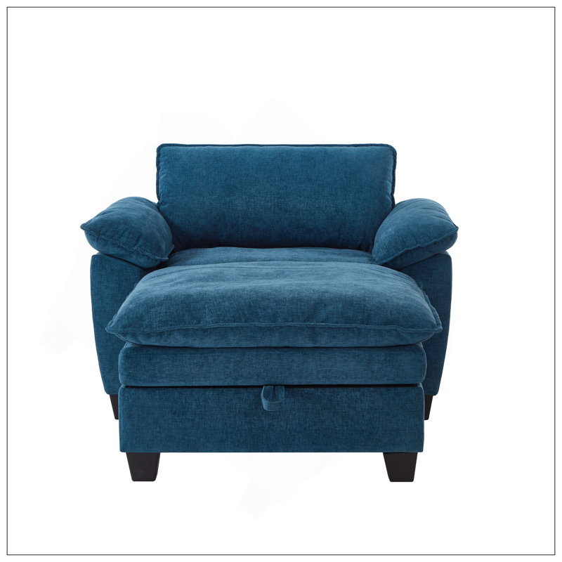 Chaise longue surdimensionnée de 51 pouces avec repose-pieds et rangement, revêtue de chenille douce pour un confort ultime