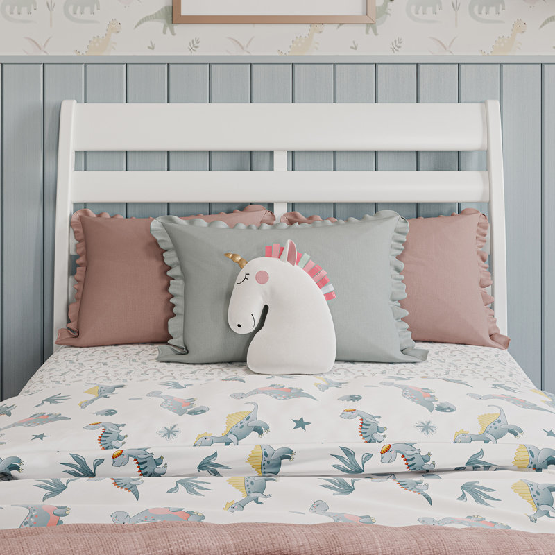 Ashmun Solid Wood Sleigh Slat Panel Headboard, White, Twin