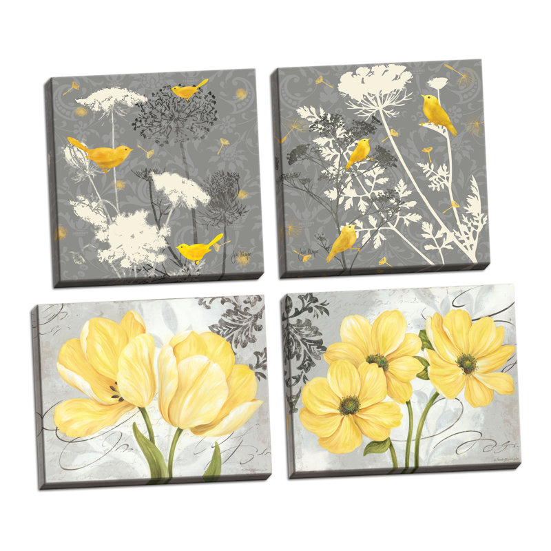 "Floral and Botanical" par Pamela Gladding & Jill Meyer - ensemble de 4 impressions d'art graphique, Toile tendue