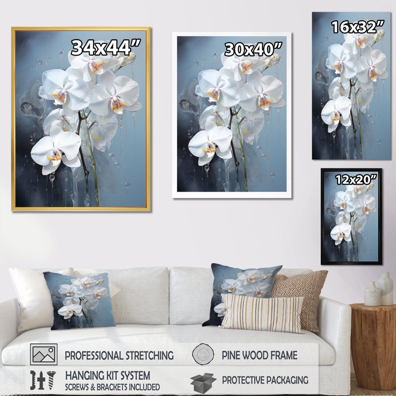 Orchidée bleue et blanche sur fond de tranquillité, Toile tendue, H 32 po x l 16 po x P 1 po