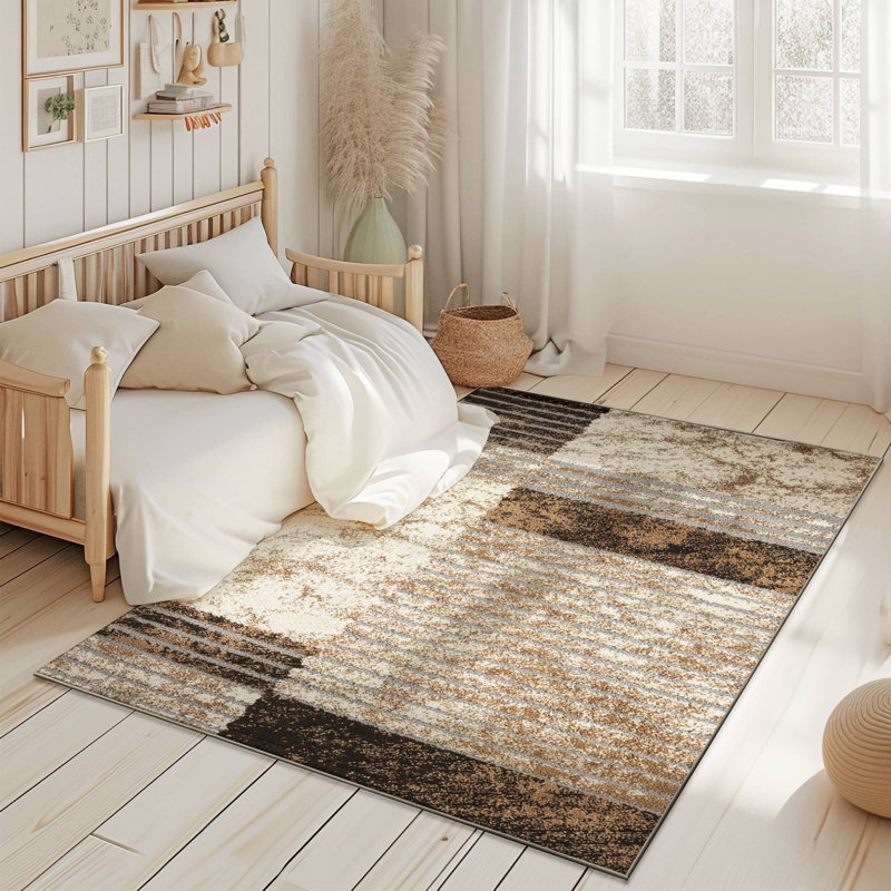 Modern Shaggy Rug Abstract Geometric Rug Indoor For Living Room Bedroom Design 1526 (5X8 (5'2"X7'5"),Beige)