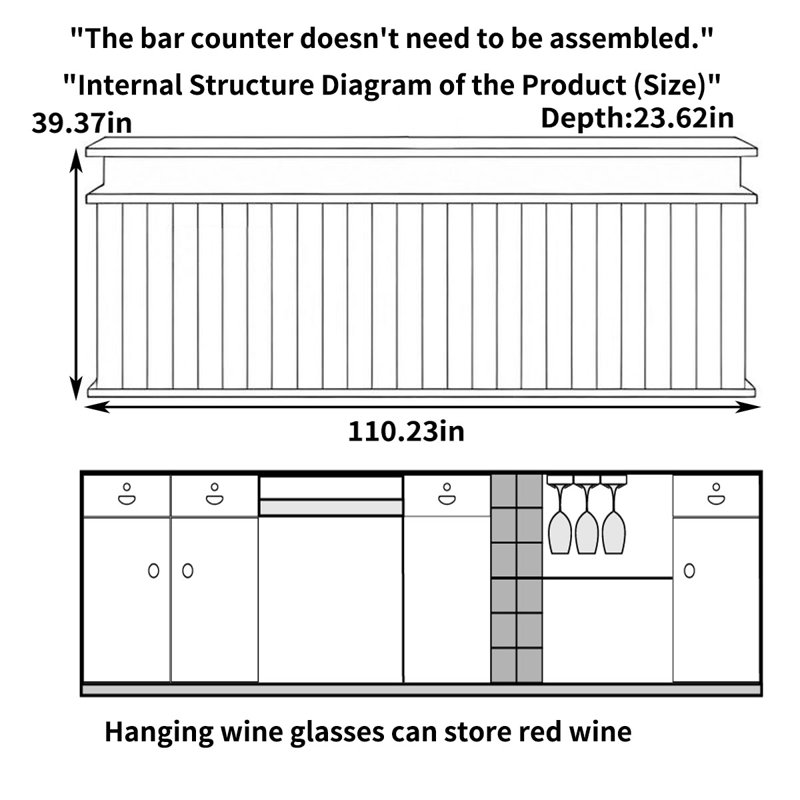 Bar Counter with Wine Storage & Cabinet, Reception Bar Table for Home & Commercial Use, Light Brown