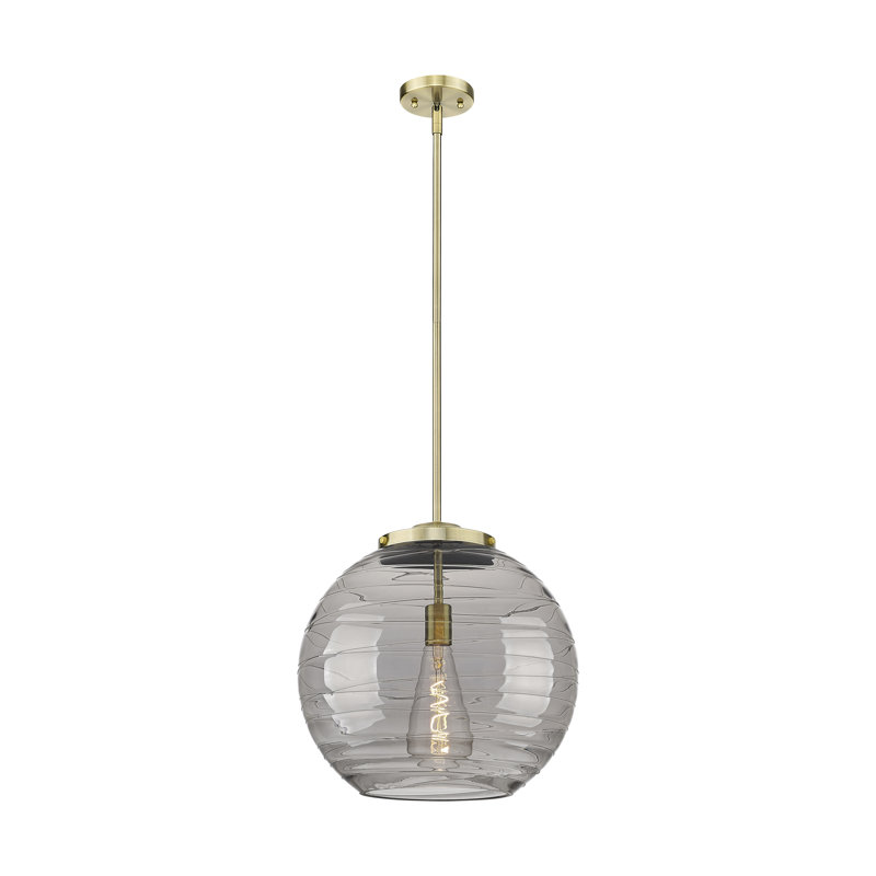 Luminaire suspendu simple à 1 lumière 1 lumière, H 17,13 po x l 15,75 po x P 15,75 po, Gris fumée clair, Laiton antique