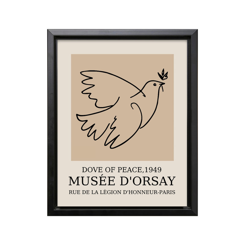 Picasso - Colombe de la paix, Cadre noir, Canevas, H 24 po x l 32 po