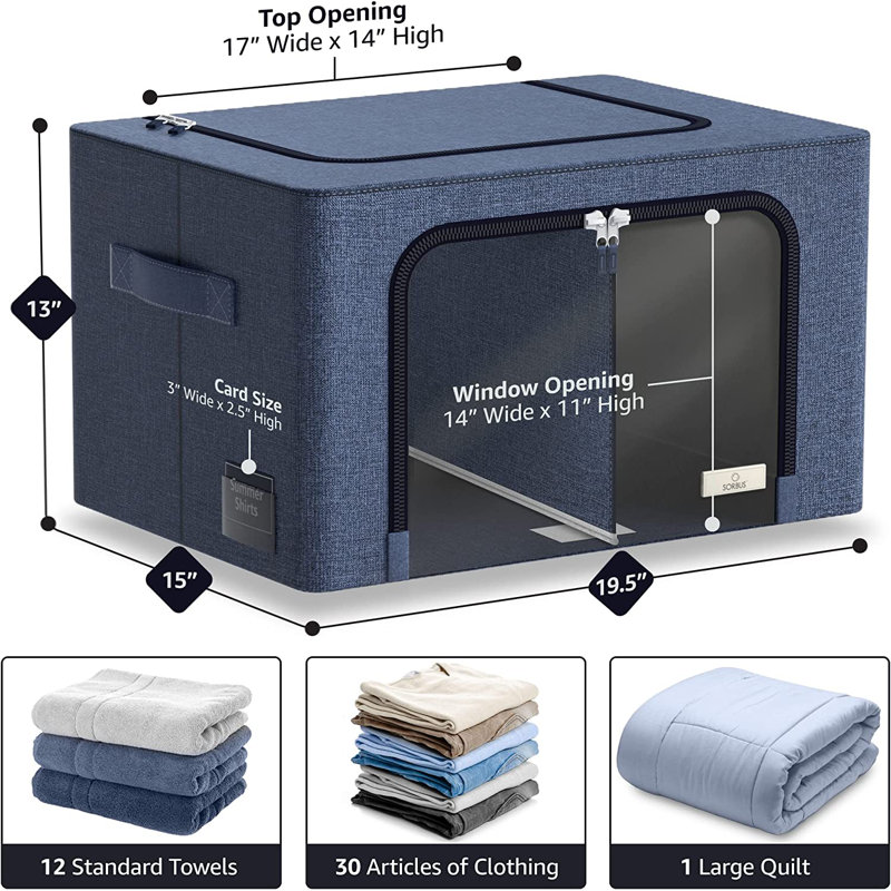 Sorbus Large Storage Box 2-Compartment Foldable with Window & Handles 2 Pack in Blue