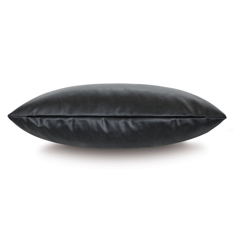 Housse de coussin décoratif en cuir Nevin, Encre, H 24 po x l 24 po