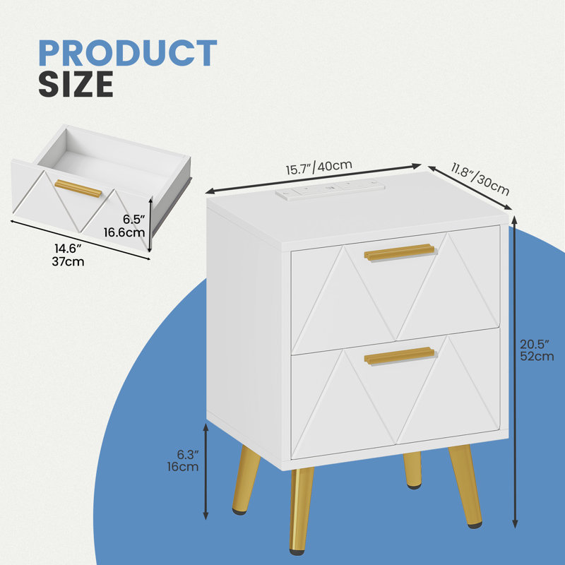 40cm W Manufactured Wood Bedside Table