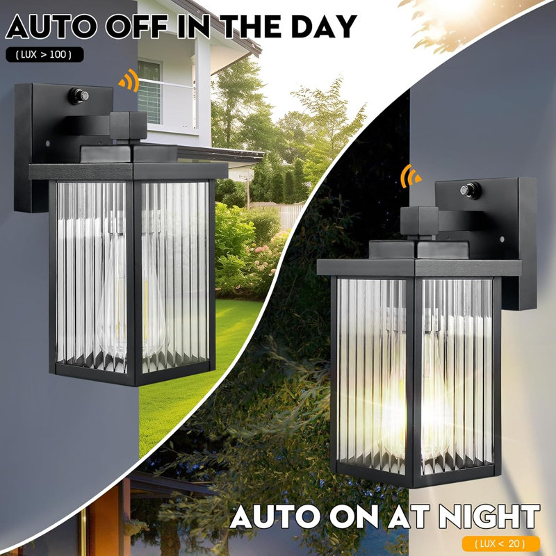 "Black Dusk to Dawn Wall Mount Porch Lights, Classic Outdoor Lights，Auto On and Off, Anti-Rust Metal Frame, Tempered Glass, E26 Socket, Easy DIY Install on Porch, Garage"