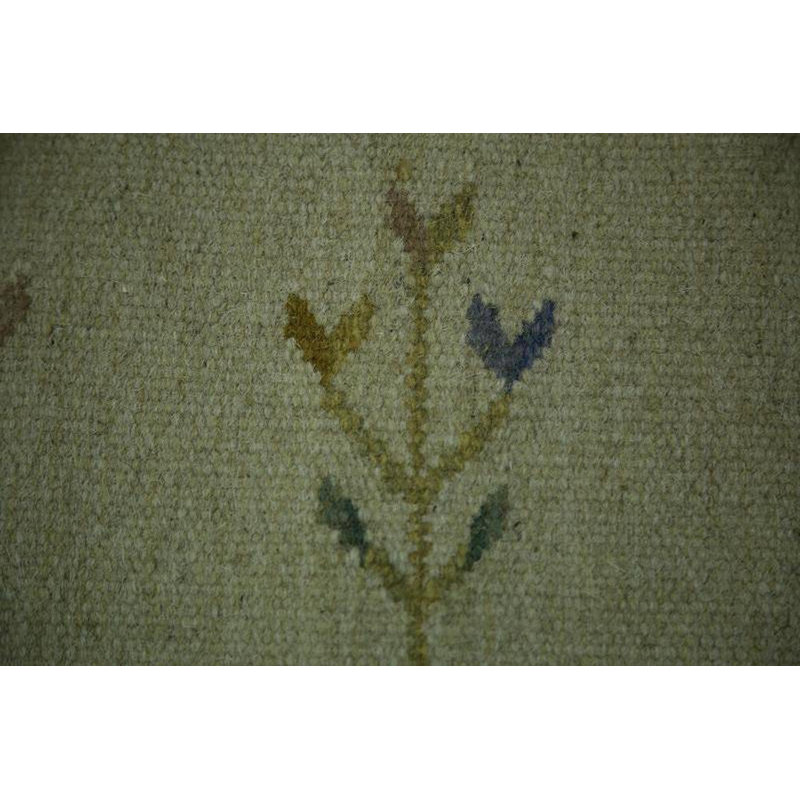 Kilim géométrique fabriqué à la main en laine beige Tapis décoratif