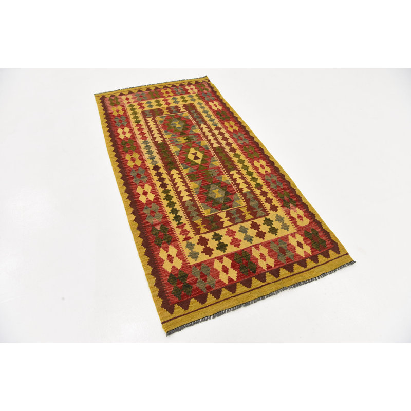 Tapis de la zone en laine rouge/beige 3 pi 3 po x 6 pi 5 po one-of-kind à la main noué la Doorfield