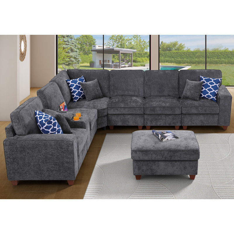 Canapé modulaire réversible en lin Solina, Lin gris