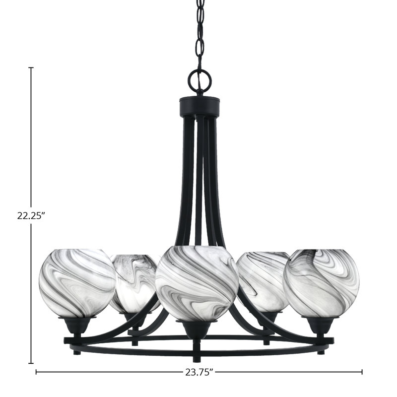 Lustre 5 lumières Paramount, Gris, Noir mat