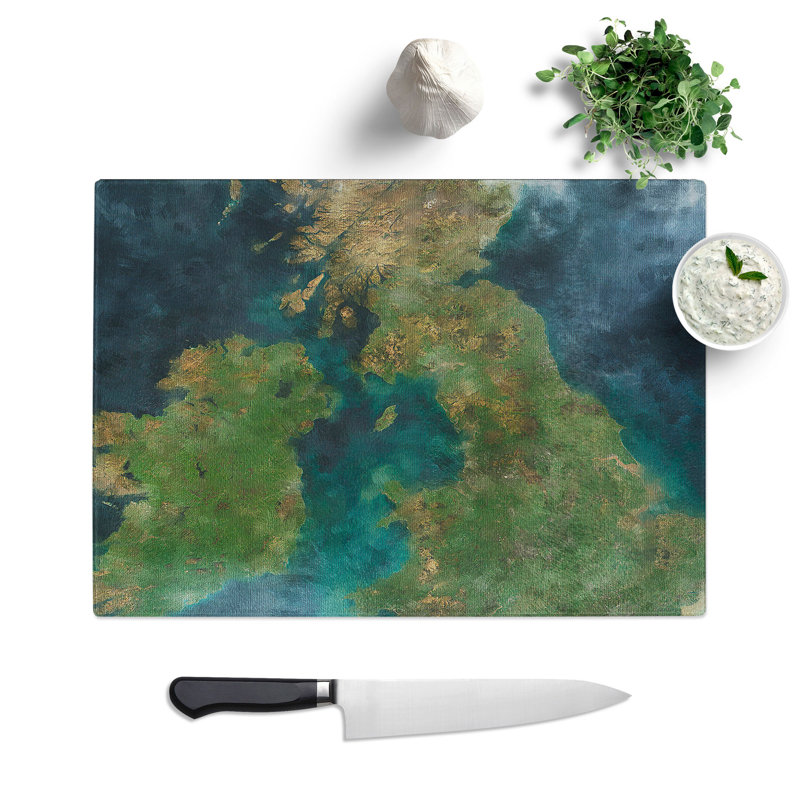 Tempered Glass View of Ireland and Great Britain Painting Chopping Board, 28.5 cm x 39 cm