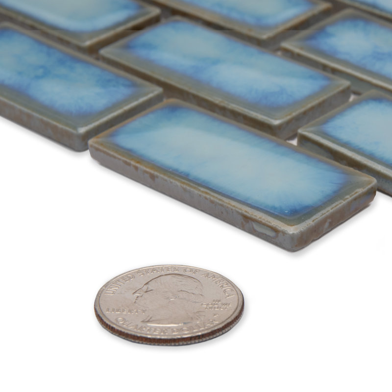 Hudson Subway White 11-3/4" x 12" Porcelain Mosaic Tile, Blue