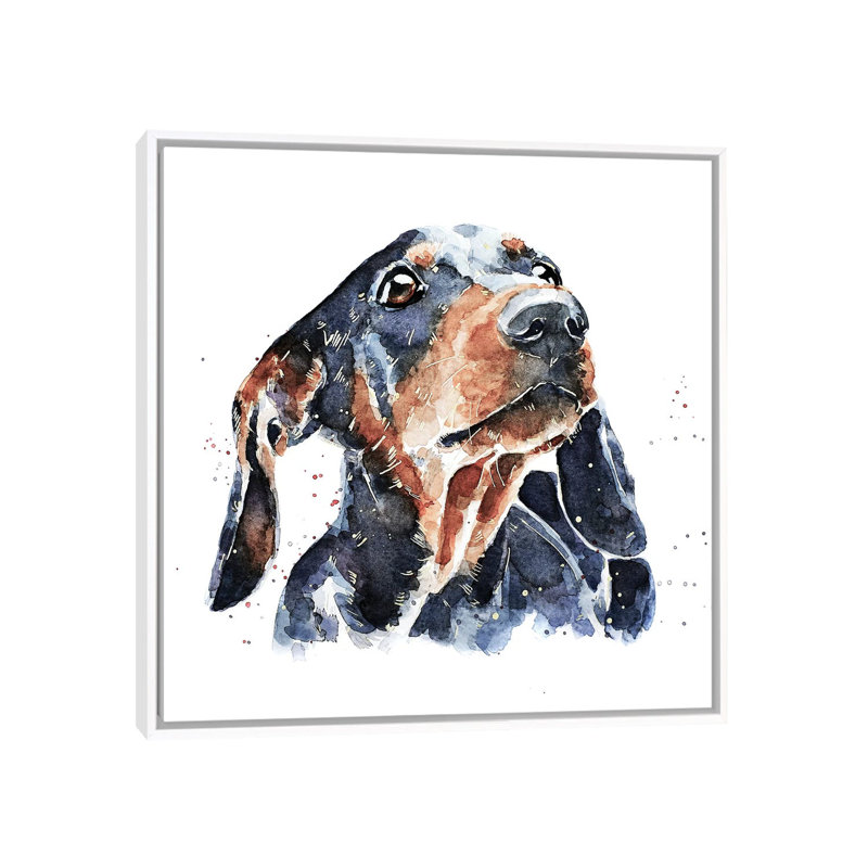 Teckel noir et brun clair par Edwatercolours-impression, Pas de tapis, H 26 po x l 26 po x P 1,5 po, Toile blanche encadrée