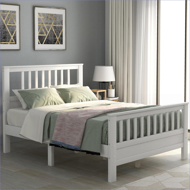 Lit plateforme double en bois massif pleine grandeur, sans sommier nécessaire, capacité de 500 lb pour la chambre d'amis