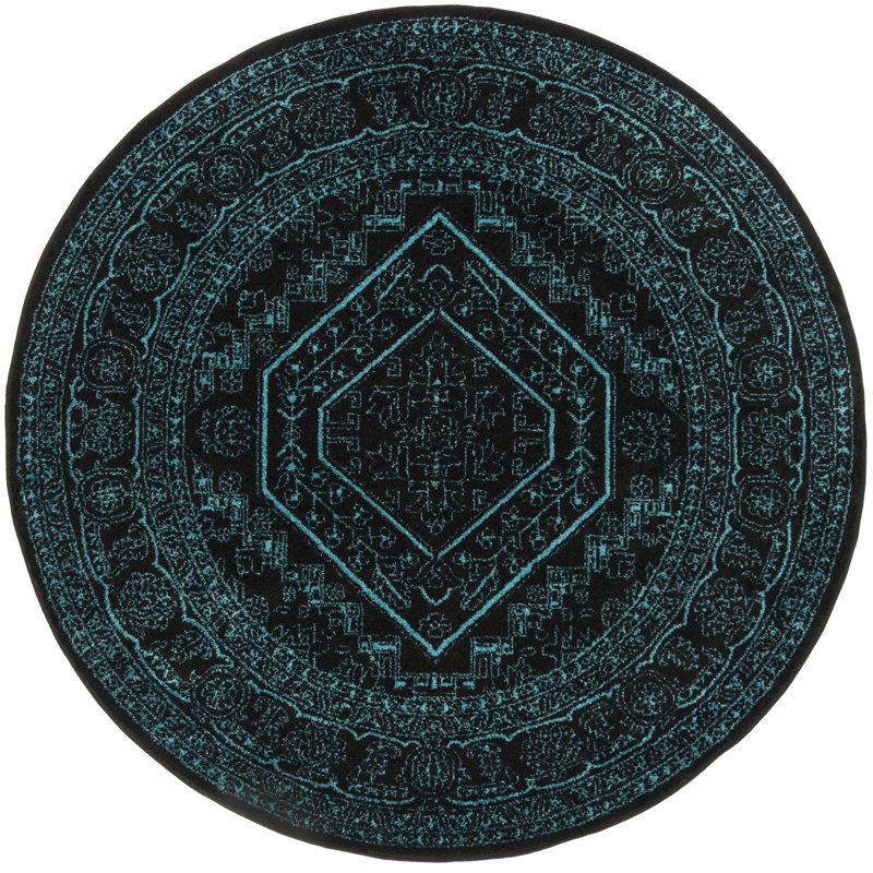 Stromsburg Area Rug, Black/Teal, Round 182 cm