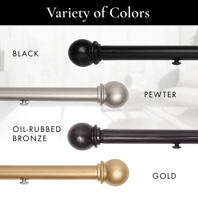 Latoshia Adjustable Single Curtain Pole, Pewter
