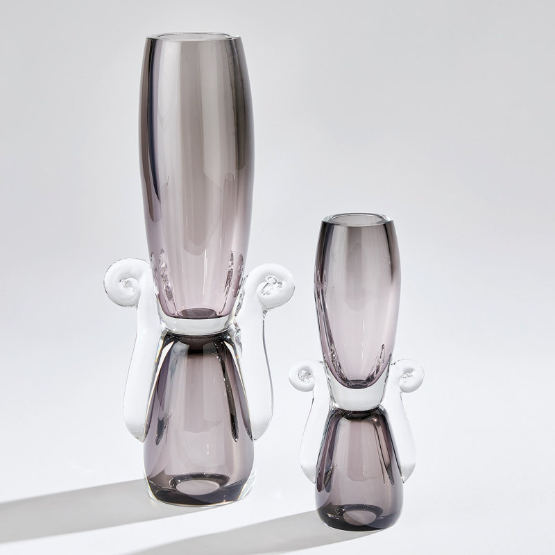 Lydia Handmade Glass Table Vase, 18" H x 7.5" W x 4.5" D, Gray/Clear