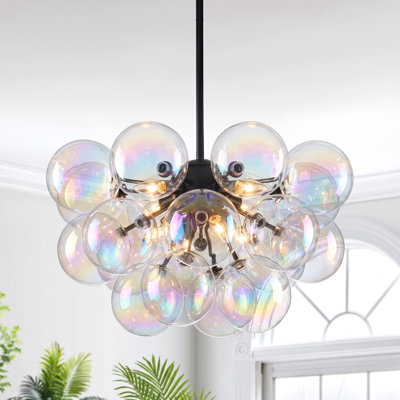 8-Light Modern Iridescent Glass Bubble Globe Glass Cluster Chandelier for Dining Room & Living Room