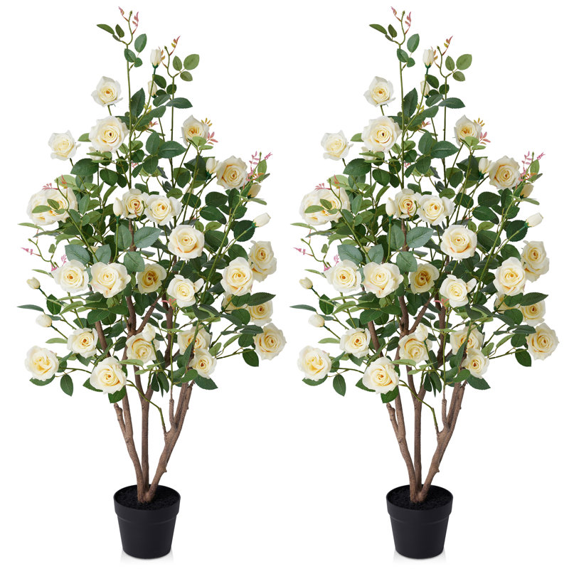 Rosier artificiel en pot de qualité supérieure Ashwell, Jaune, 48 po x 28 po