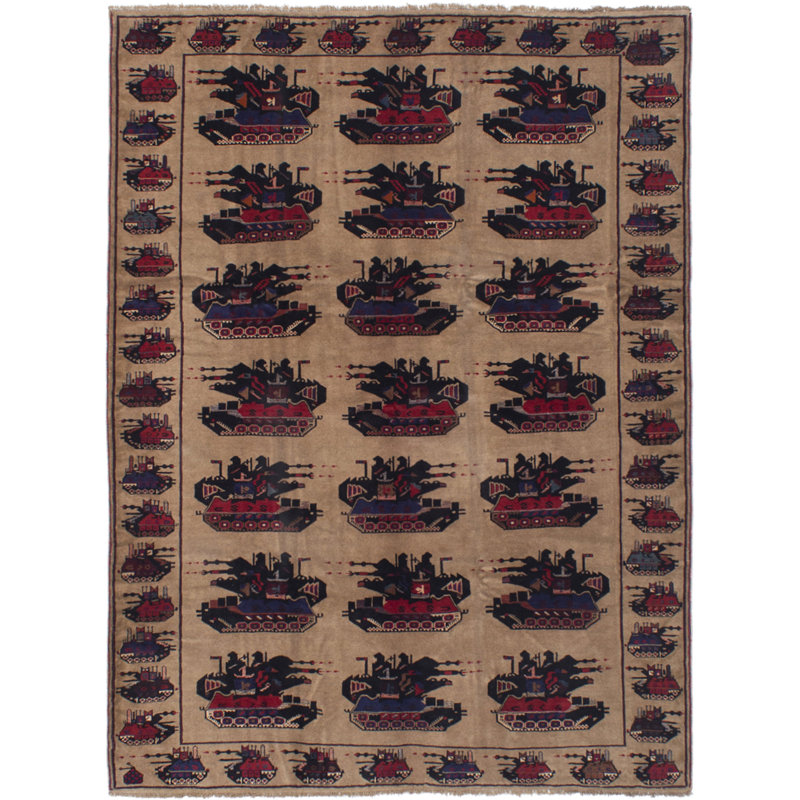 Tapis intérieur de couleur rouge/brun clair 6 pi 11 po x 9 pi en laine noué la à la main one-of-kind Isolde