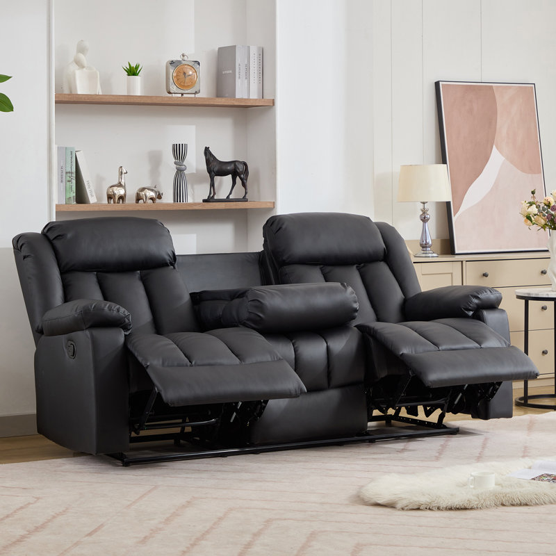 Kyleigh 3 Seater Faux Leather Reclining Sofa, Black