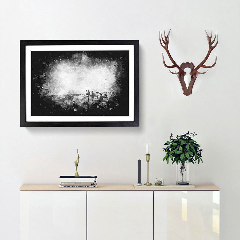 Camels On The Move Paint Splash - Picture Frame Graphic Art Print, 45cm H x 63cm W x 2cm D, Black Framed