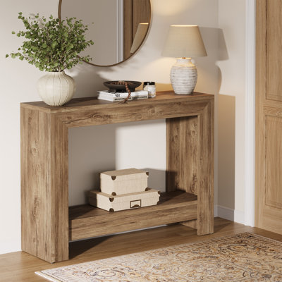 Console 41,3 "avec tablettes de rangement à 2 niveaux, canapé en bois pour le salon